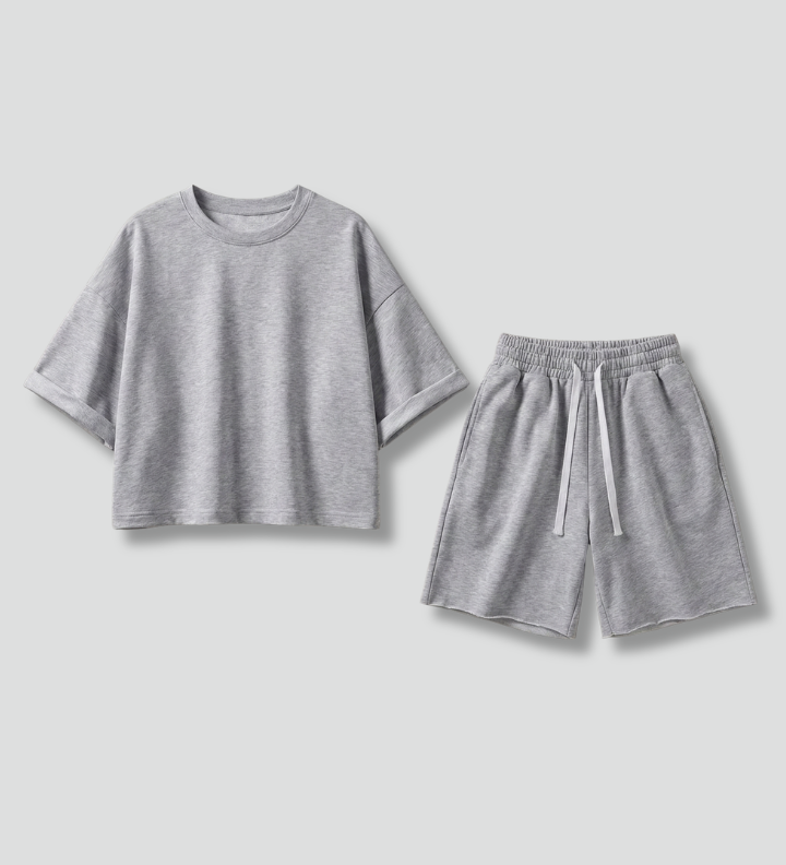 Women's Two-Piece Set Wide Sleeve Crop Top and Drawstring Shorts – Casual Summer Co-ord