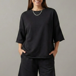 Women's Two-Piece Set Wide Sleeve Crop Top and Drawstring Shorts – Casual Summer Co-ord