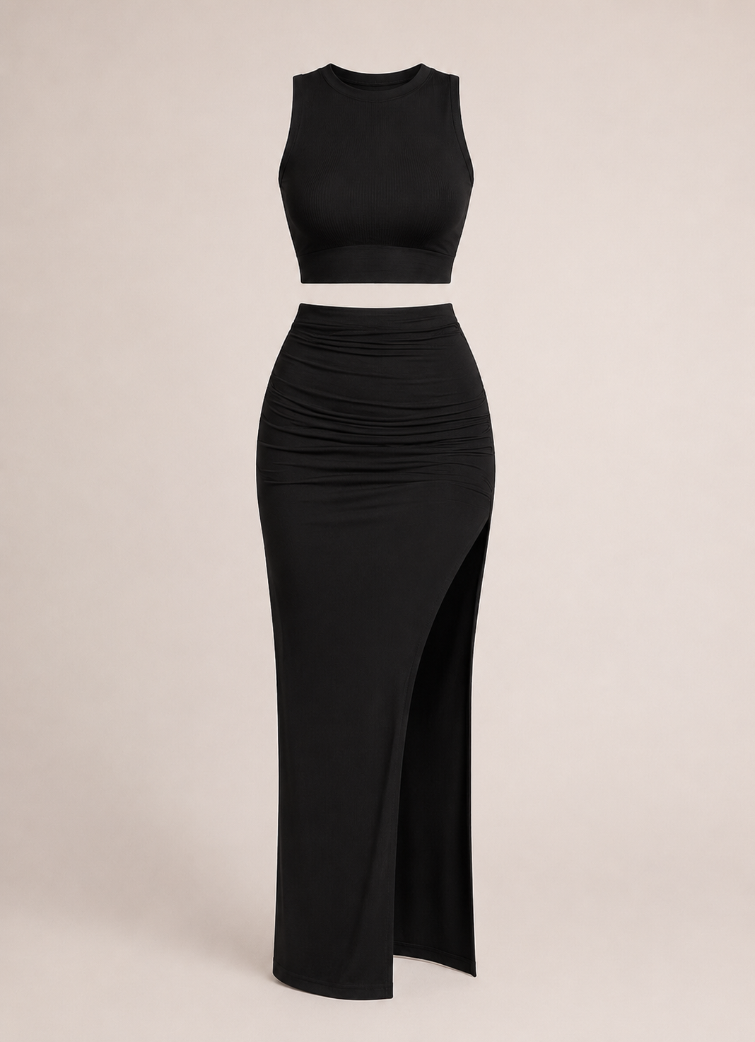 Women's Two-Piece Set with One-Shoulder Crop Top & Midi Skirt – Matching Co-Ord for Summer