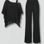 Women's Two Piece Set with Asymmetric Draped Top & Wide Leg Pants – Summer Co-Ord Set