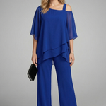 Women's Two Piece Set with Asymmetric Draped Top & Wide Leg Pants – Summer Co-Ord Set