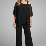 Women's Two Piece Set with Asymmetric Draped Top & Wide Leg Pants – Summer Co-Ord Set