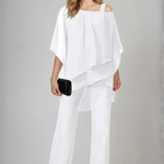 Women's Two Piece Set with Asymmetric Draped Top & Wide Leg Pants – Summer Co-Ord Set