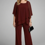 Women's Two Piece Set with Asymmetric Draped Top & Wide Leg Pants – Summer Co-Ord Set