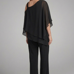 Women's Two Piece Set with Asymmetric Draped Top & Wide Leg Pants – Summer Co-Ord Set