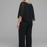 Women's Two-Piece Set with Embellished Neckline Top & Wide-Leg Pants – Smart Casual Co-ord