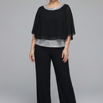 Women's Two-Piece Set with Embellished Neckline Top & Wide-Leg Pants – Smart Casual Co-ord