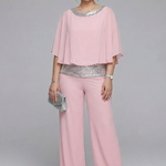 Women's Two-Piece Set with Embellished Neckline Top & Wide-Leg Pants – Smart Casual Co-ord