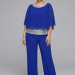 Women's Two-Piece Set with Embellished Neckline Top & Wide-Leg Pants – Smart Casual Co-ord