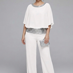Women's Two-Piece Set with Embellished Neckline Top & Wide-Leg Pants – Smart Casual Co-ord