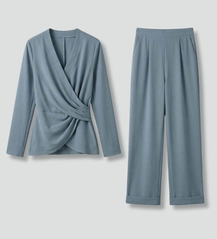 Women's Two-Piece Set Wrap Top and Cropped Pants with Pockets – Casual Summer Co-ord