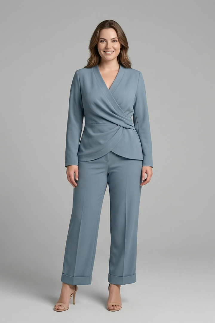 Women's Two-Piece Set Wrap Top and Cropped Pants with Pockets – Casual Summer Co-ord