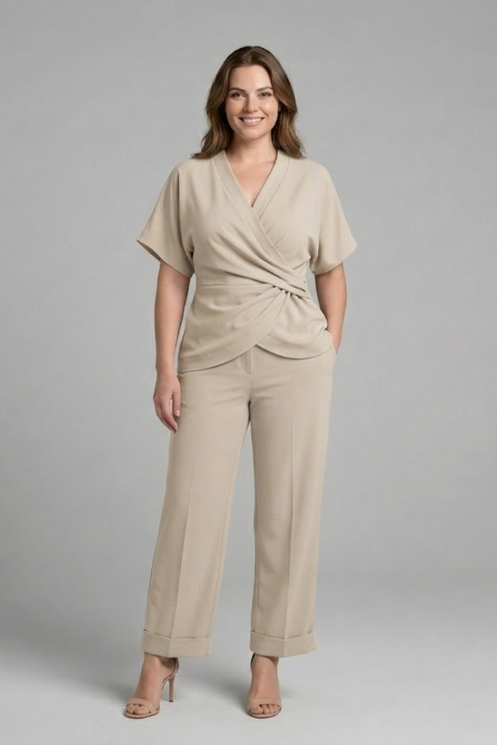 Women's Two-Piece Set Wrap Top and Cropped Pants with Pockets – Casual Summer Co-ord