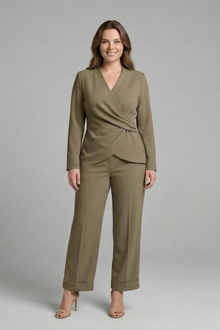 Women's Two-Piece Set Wrap Top and Cropped Pants with Pockets – Casual Summer Co-ord