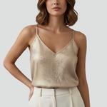 Women's V Neck Cami Top with Spaghetti Straps – Sleeveless Summer Going-Out Top