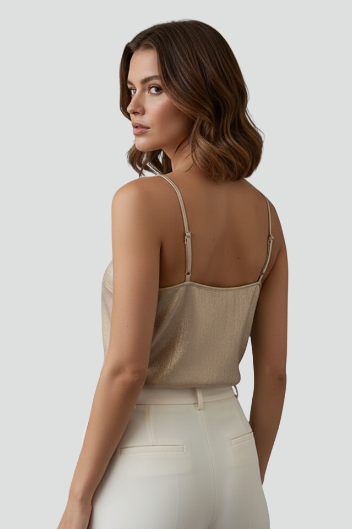 Women's V Neck Cami Top with Spaghetti Straps – Sleeveless Summer Going-Out Top