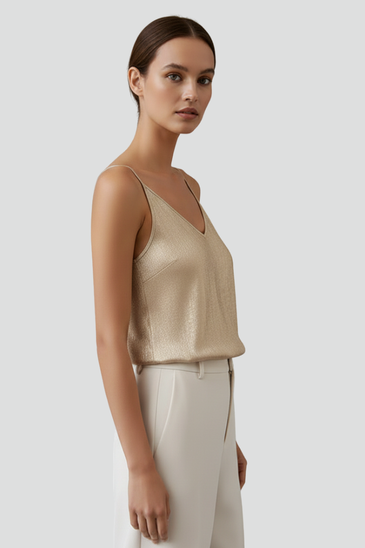 Women's V Neck Cami Top with Spaghetti Straps – Sleeveless Summer Going-Out Top