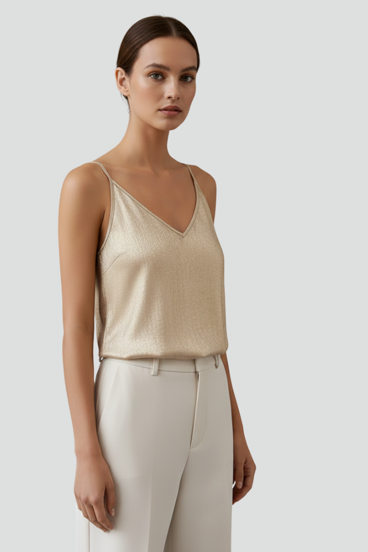 Women's V Neck Cami Top with Spaghetti Straps – Sleeveless Summer Going-Out Top