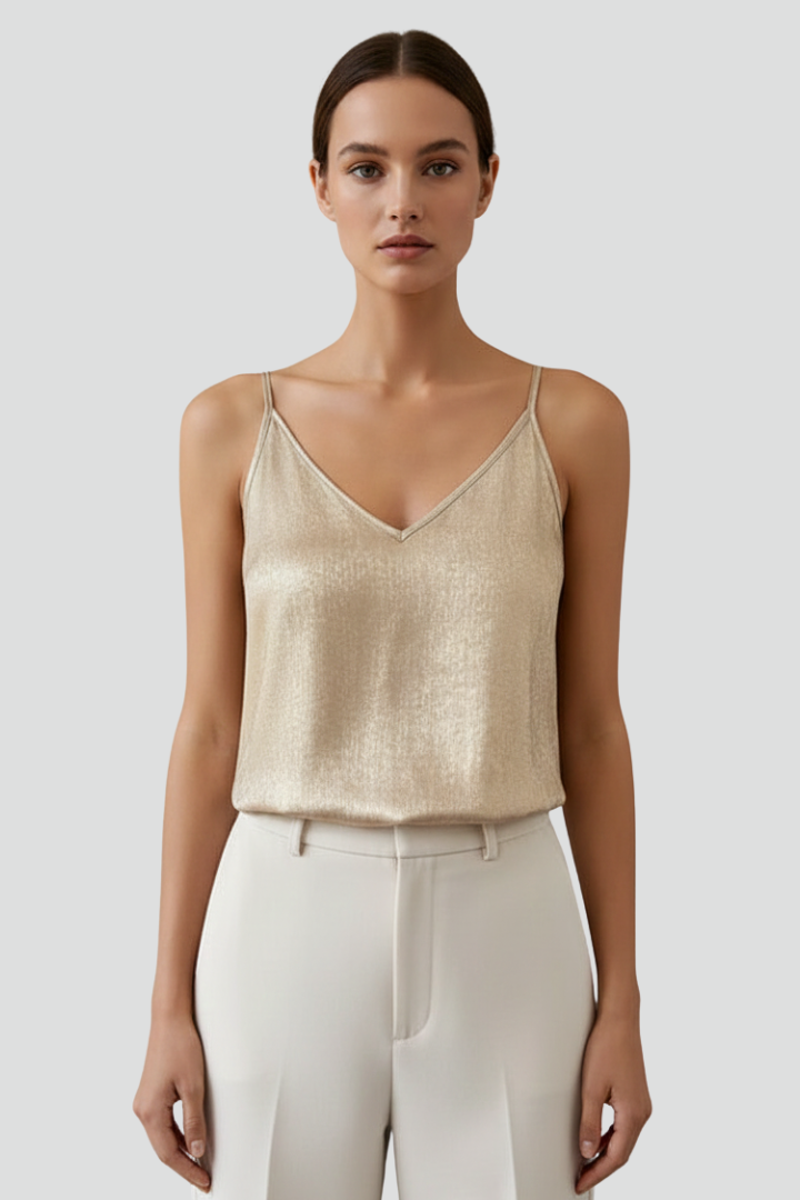 Women's V Neck Cami Top with Spaghetti Straps – Sleeveless Summer Going-Out Top