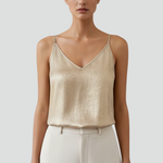 Women's V Neck Cami Top with Spaghetti Straps – Sleeveless Summer Going-Out Top