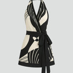 Women's Halter Neck Wrap Mini Dress with Tie Waist – Black Sleeveless Patterned Summer Dress