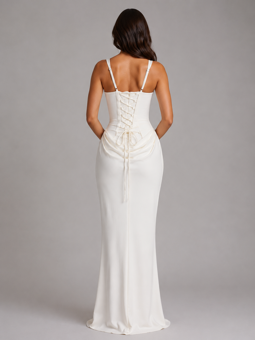 Women's Draped Corset Bodycon Maxi Dress – Square Neck Sleeveless Evening Dress