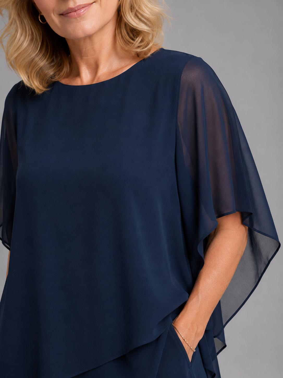 Women's Layered Chiffon-Style Top and Wide Leg Pants Set – Asymmetric Two-Piece Occasion Outfit