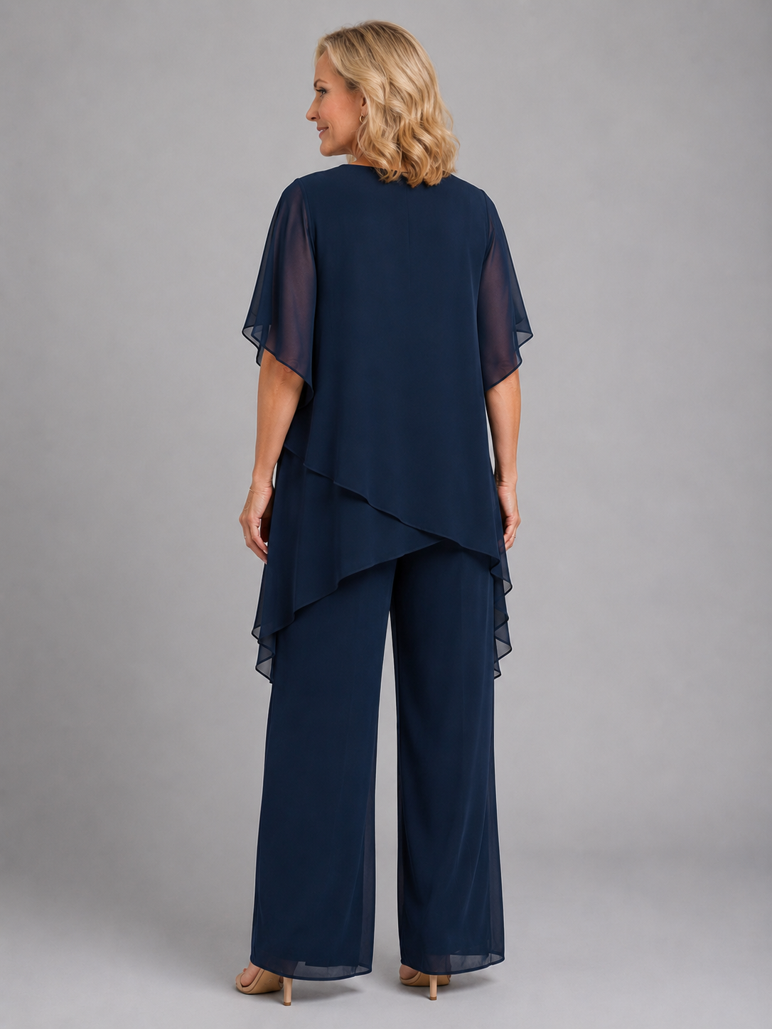 Women's Layered Chiffon-Style Top and Wide Leg Pants Set – Asymmetric Two-Piece Occasion Outfit