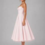 Women's Sweetheart Corset Midi Dress with Full Skirt – Satin-Feel Occasion Dress