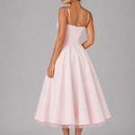 Women's Sweetheart Corset Midi Dress with Full Skirt – Satin-Feel Occasion Dress