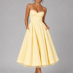 Women's Sweetheart Corset Midi Dress with Full Skirt – Satin-Feel Occasion Dress