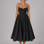 Women's Sweetheart Corset Midi Dress with Full Skirt – Satin-Feel Occasion Dress