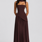 Women's Draped Satin-Feel Maxi Dress with Side Split – Sculpted Bodice Evening & Wedding Guest Dress