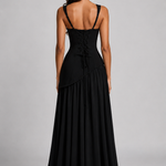 Women's Draped Satin-Feel Maxi Dress with Side Split – Sculpted Bodice Evening & Wedding Guest Dress