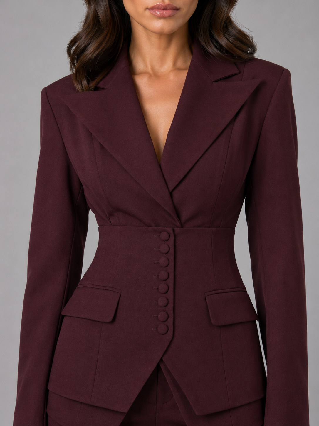 Women's Two-Piece Pant Suit with Cinched Waist Blazer & Wide-Leg Pants – Tailored Office Set