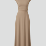 Women's Cap Sleeve Round Neck Midi Dress with High Waist – Flared Textured Day Dress