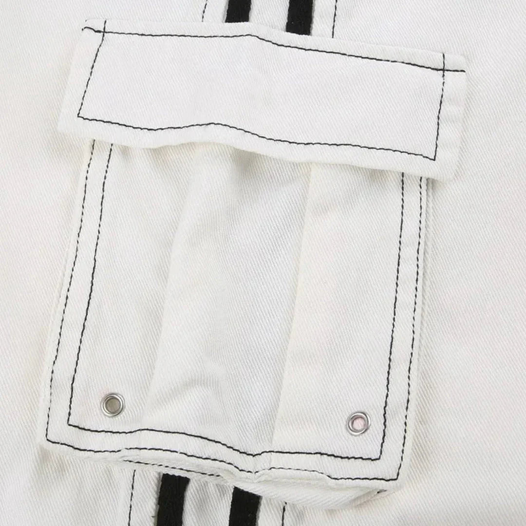 Women's Baggy Wide Leg Cargo Pants with Side Stripes & Drawstring Waist – Casual Streetwear
