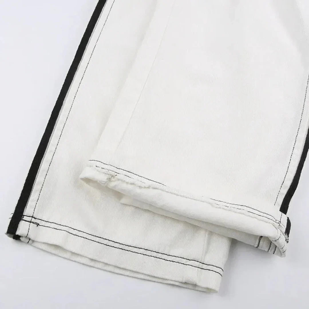 Women's Baggy Wide Leg Cargo Pants with Side Stripes & Drawstring Waist – Casual Streetwear