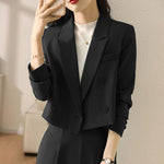 Women's Cropped Double-Breasted Blazer with Peak Lapel & Welt Chest Pocket – Workwear Jacket