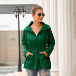 Women's Hooded Rain Jacket with Drawstring Waist and Half-Zip – Lightweight Spring Layer