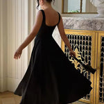 Women's Black Formal Midi Dress – Elegant Evening Dress for Dinners, Parties & Events