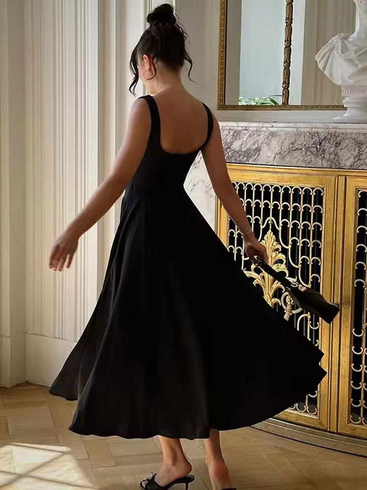 Women's Black Formal Midi Dress – Elegant Evening Dress for Dinners, Parties & Events