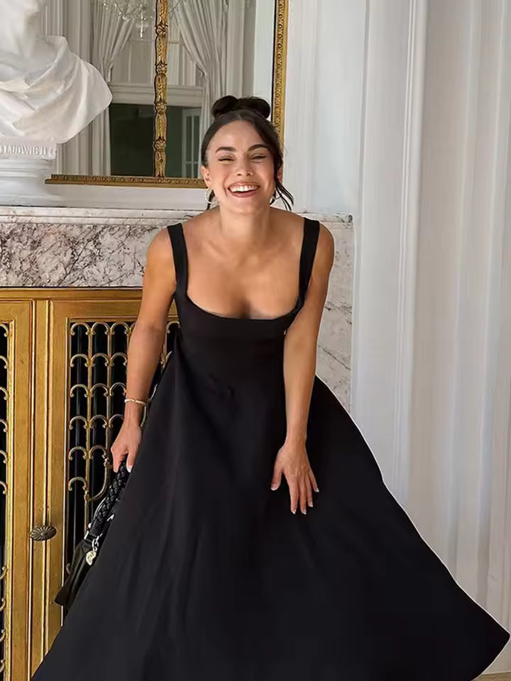 Women's Black Formal Midi Dress – Elegant Evening Dress for Dinners, Parties & Events