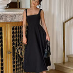Women's Black Formal Midi Dress – Elegant Evening Dress for Dinners, Parties & Events