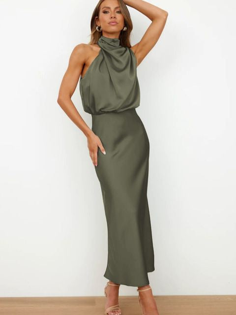 Women's Halter Neck Midi Dress – Formal Evening, Wedding Guest & Cocktail Dress