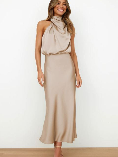 Women's Halter Neck Midi Dress – Formal Evening, Wedding Guest & Cocktail Dress