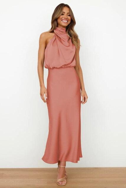 Women's Halter Neck Midi Dress – Formal Evening, Wedding Guest & Cocktail Dress