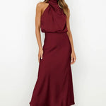 Women's Halter Neck Midi Dress – Formal Evening, Wedding Guest & Cocktail Dress