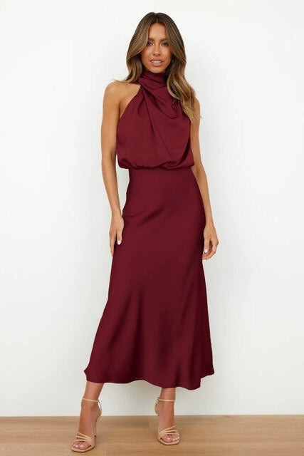 Women's Halter Neck Midi Dress – Formal Evening, Wedding Guest & Cocktail Dress