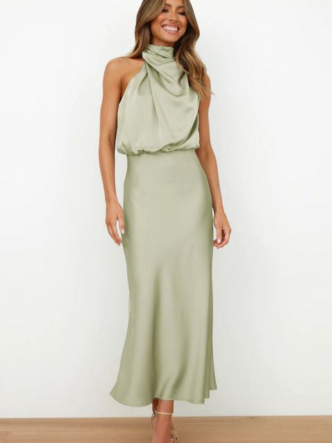 Women's Halter Neck Midi Dress – Formal Evening, Wedding Guest & Cocktail Dress